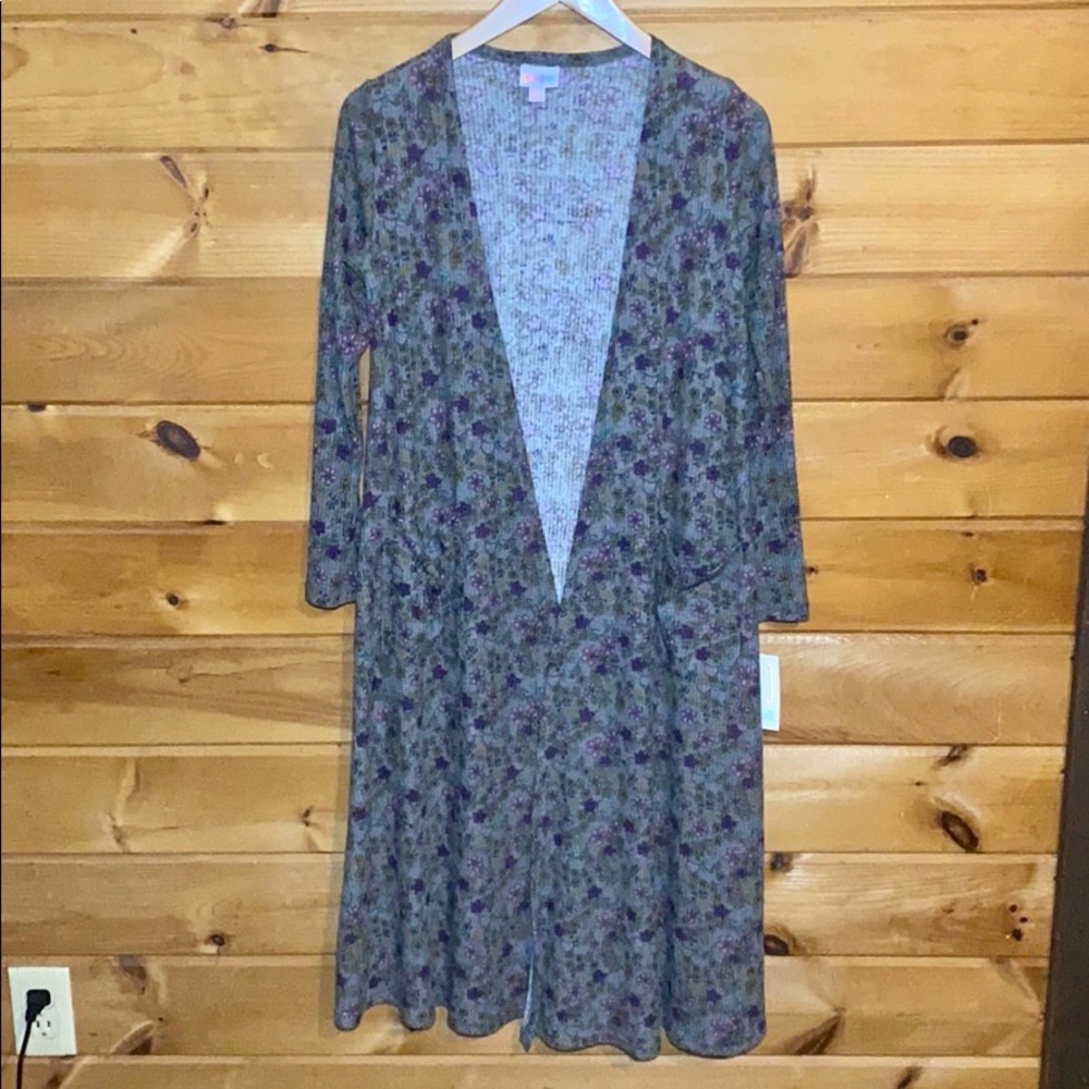 NWT Lularoe gray floral Sarah duster cardigan